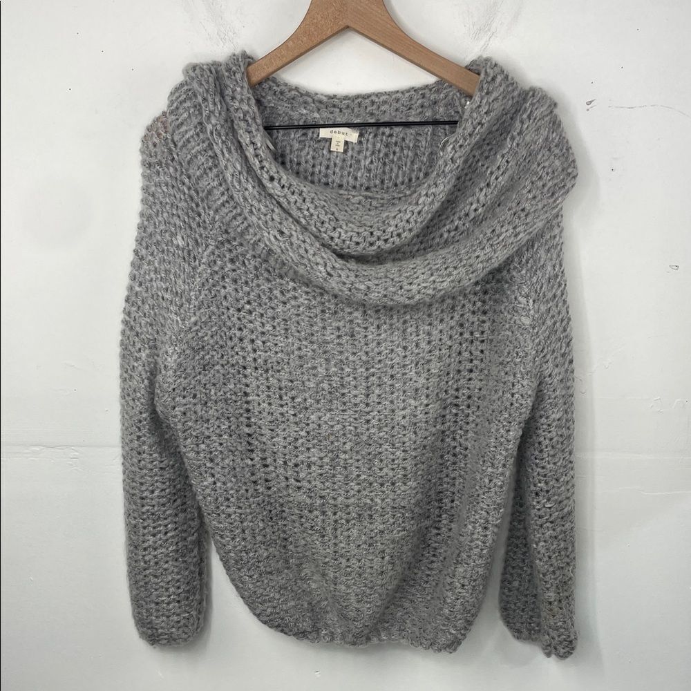 Debut Chunky knit cowl neck gray relaxed fit sweater size Small
